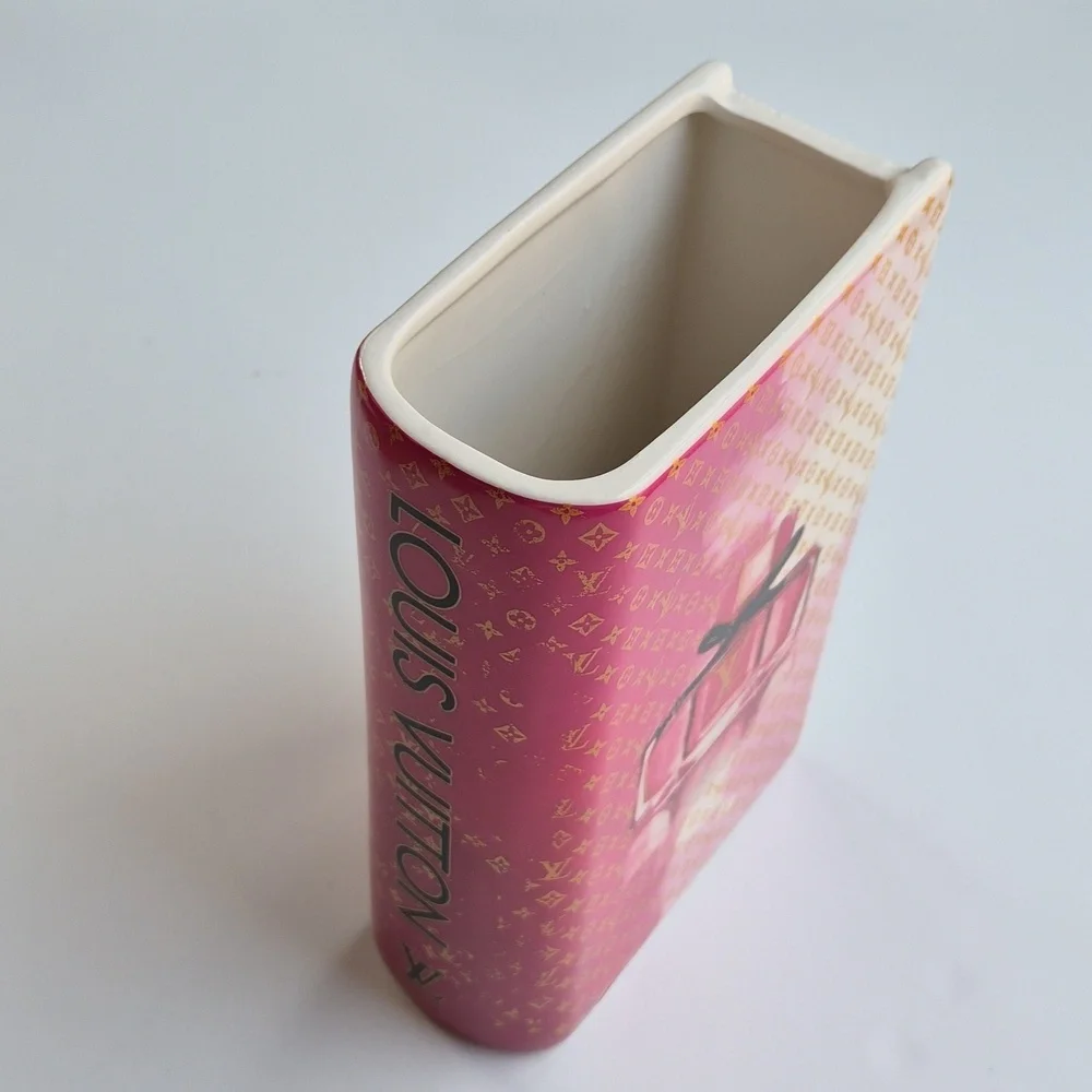 LV Themed Pink Ceramic Book Vase - Chic Home Deco